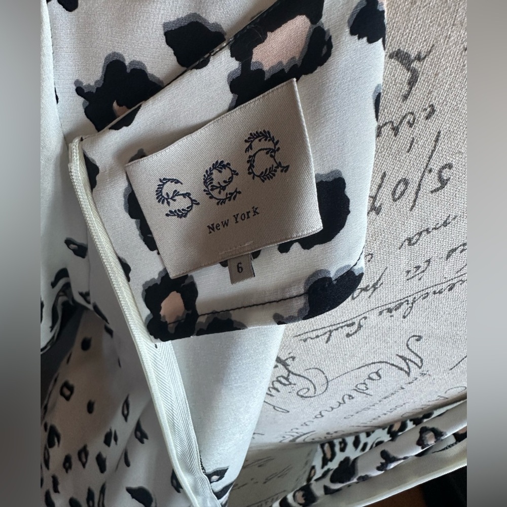 EUC. Size 6. Sea New York. Silk Cream, Black, and Tan Leopard-Print Midi Dress - Picture 12 of 16